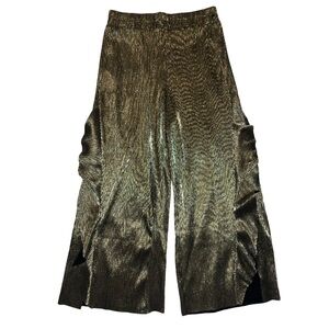 NWT Dance & Marvel Metallic Gold Wide Leg Ruffle Cropped Trousers